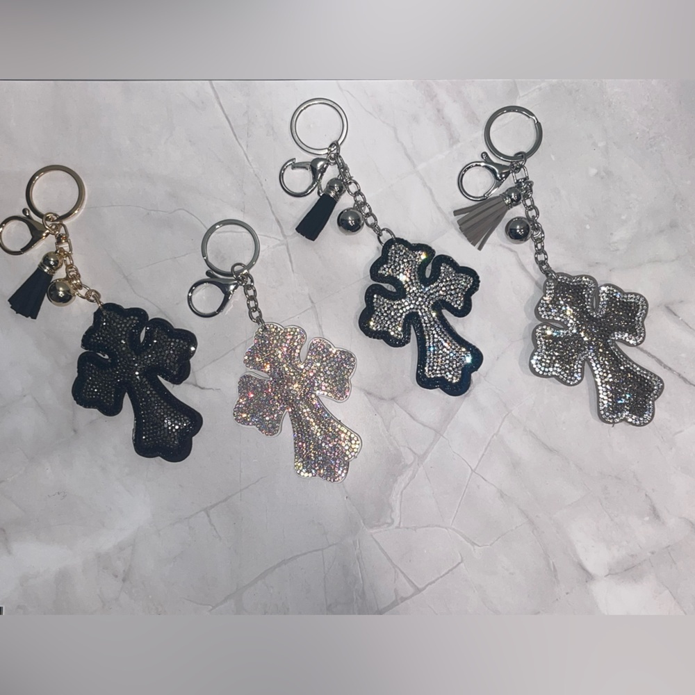 Choice of Sparkling Puff Rhinestone Cross Keychain Bag Charm